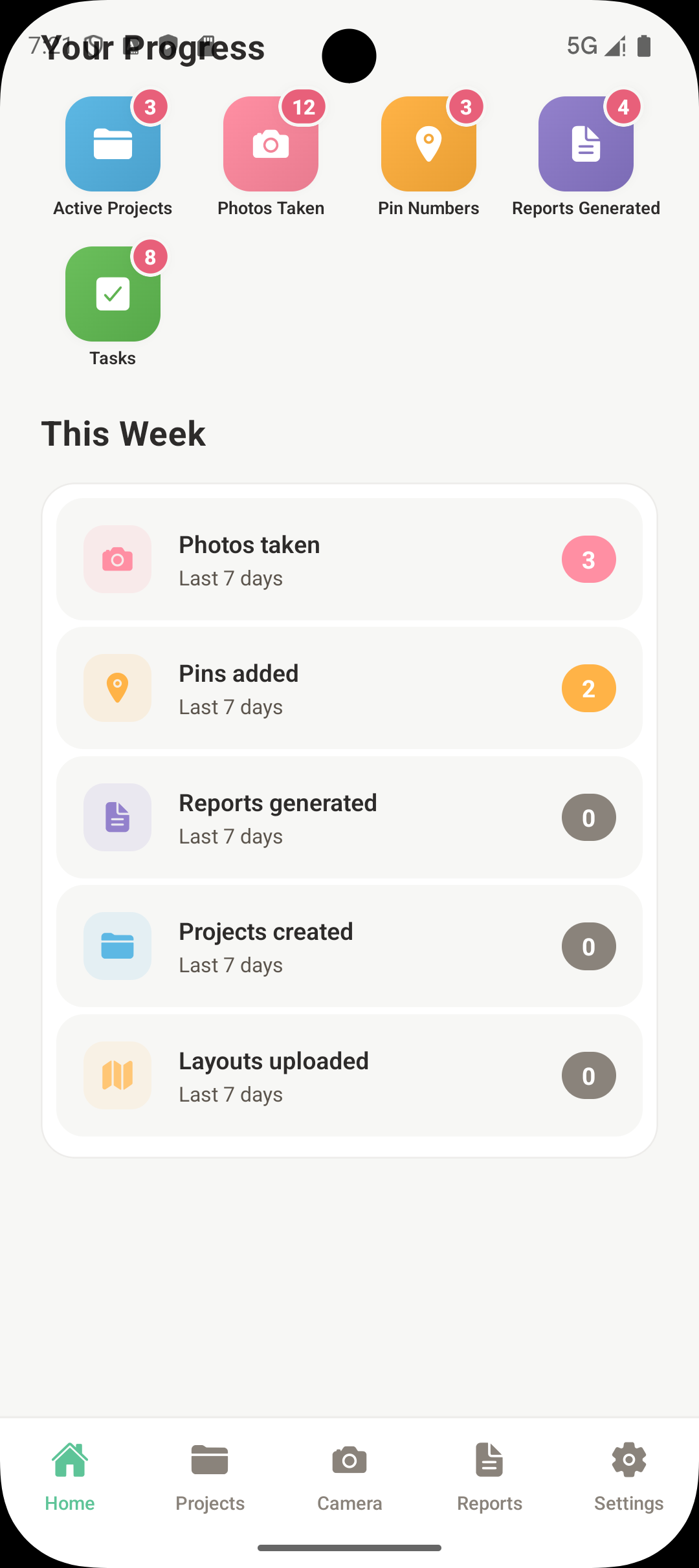Project progress and statistics