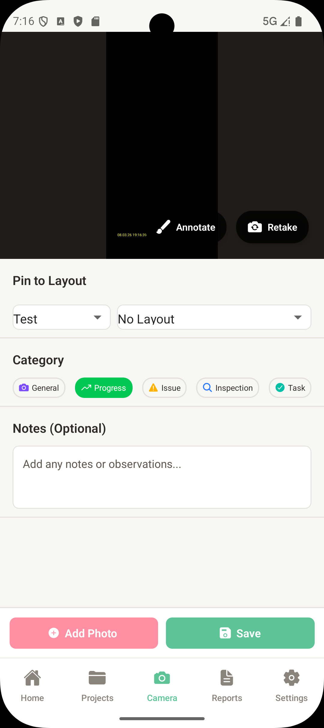 Photo preview with notes
