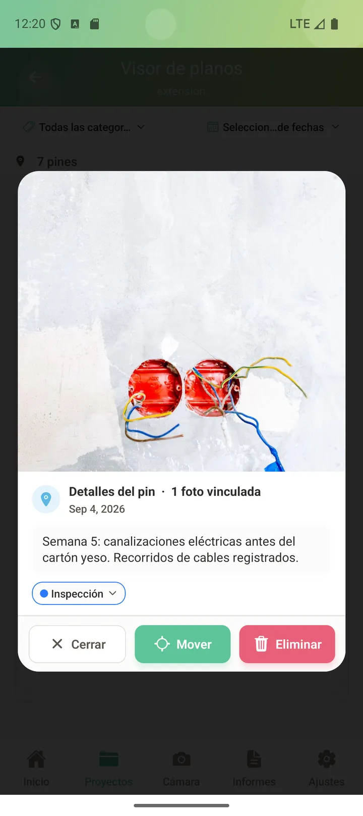 Foto de la instalación eléctrica de la semana 5 con su nota